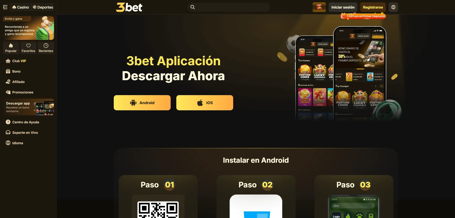 Aplicación móvil de 3bet Casino para iOS y Android