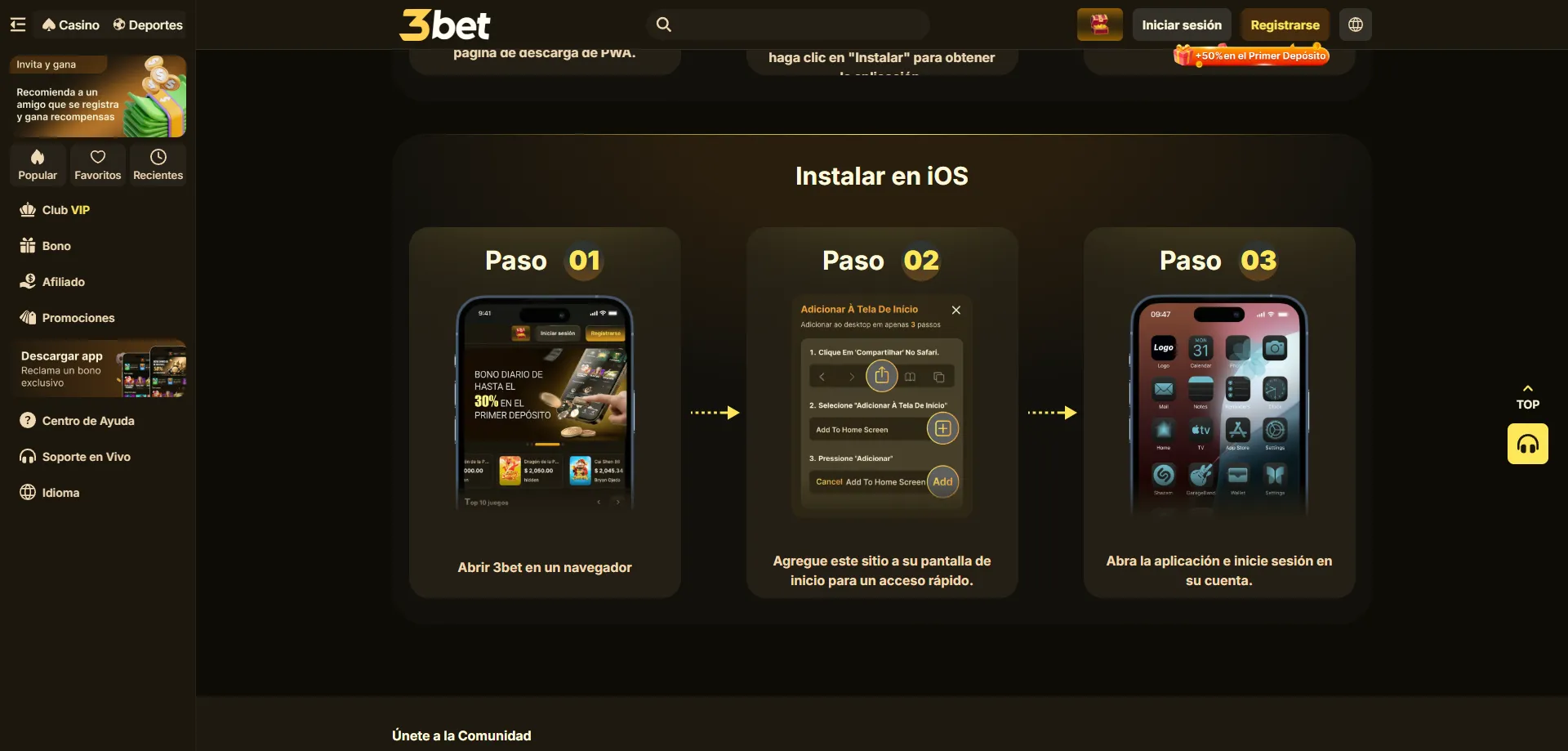 Aplicaci&oacute;n m&oacute;vil de 3bet Casino para Android e iOS