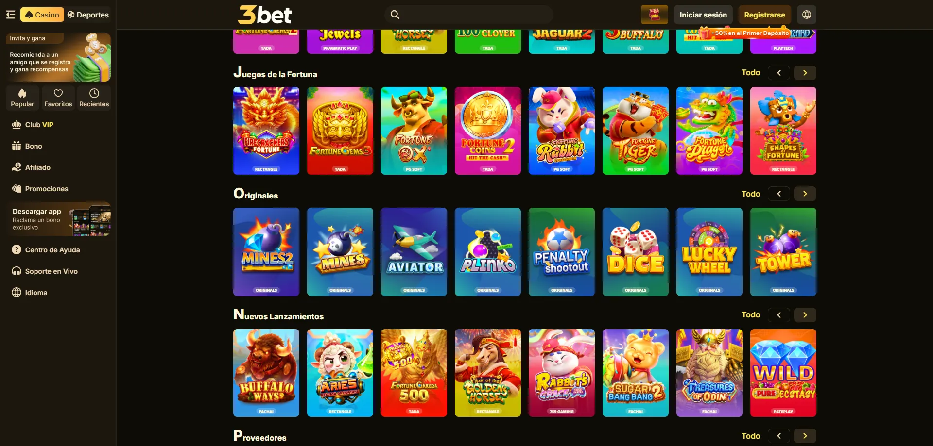 Catálogo de slots y juegos disponibles en 3bet Casino México